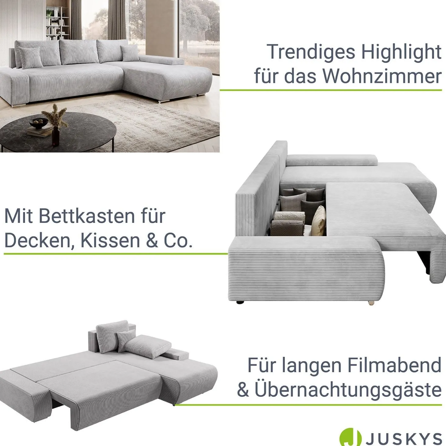 Sofa Iseo mit Schlaffunktion Trendige & bequeme Couch mit Cord-ähnlichem Stoff