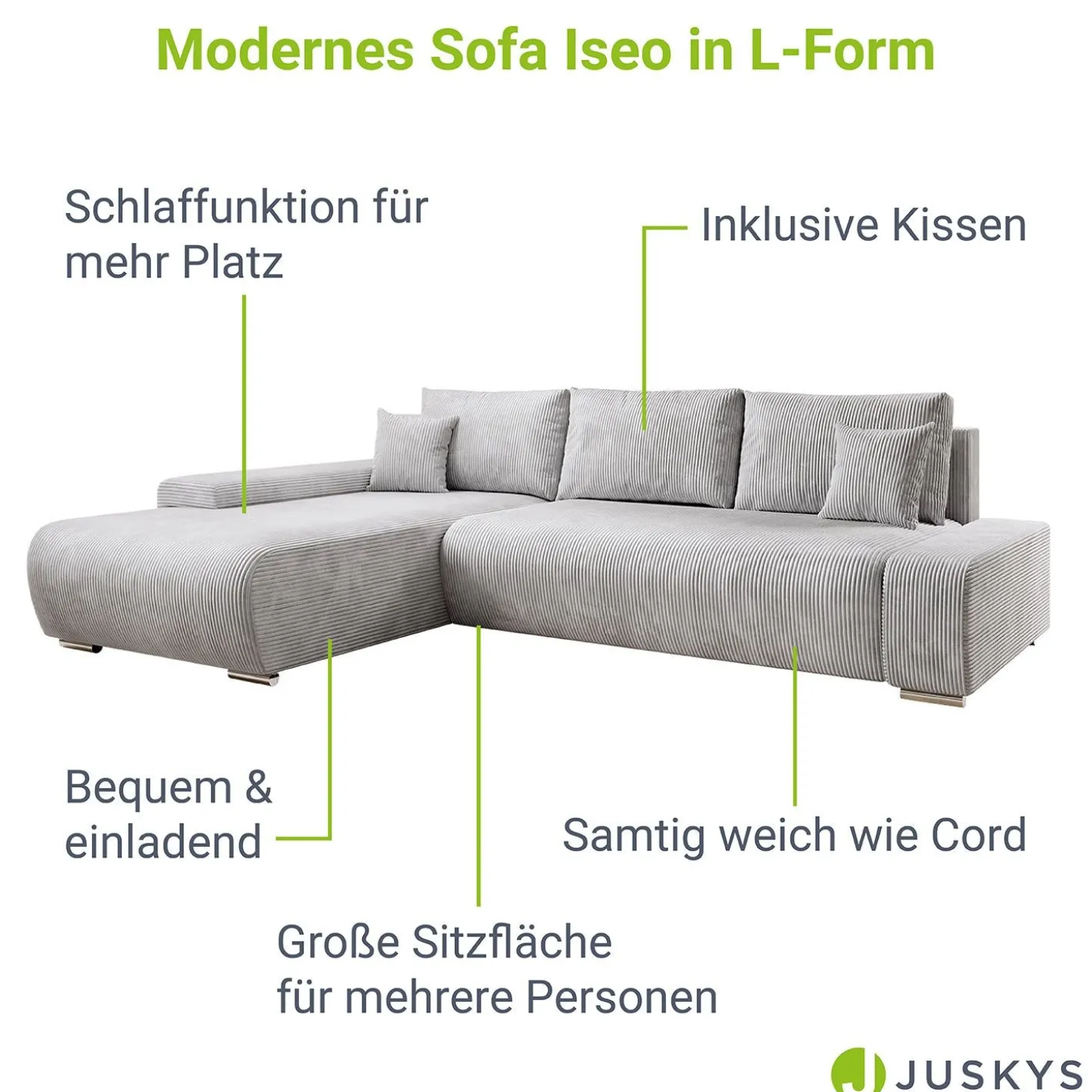 Sofa Iseo mit Schlaffunktion Trendige & bequeme Couch mit Cord-ähnlichem Stoff