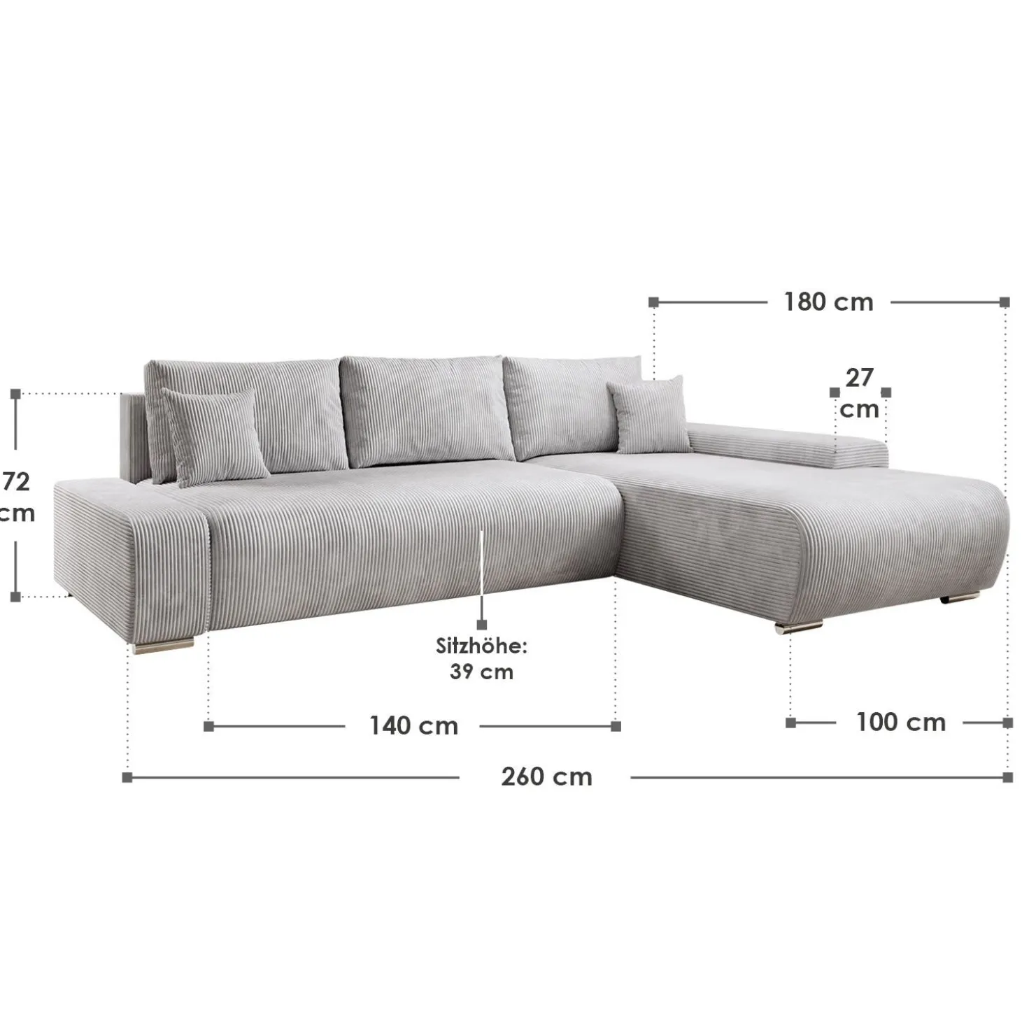 Sofa Iseo mit Schlaffunktion Trendige & bequeme Couch mit Cord-ähnlichem Stoff