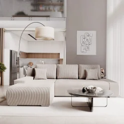Sofa Iseo mit Schlaffunktion Trendige & bequeme Couch mit Cord-ähnlichem Stoff