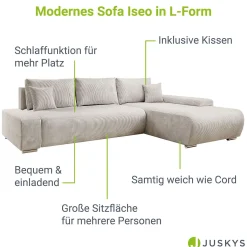 Sofa Iseo mit Schlaffunktion Trendige & bequeme Couch mit Cord-ähnlichem Stoff