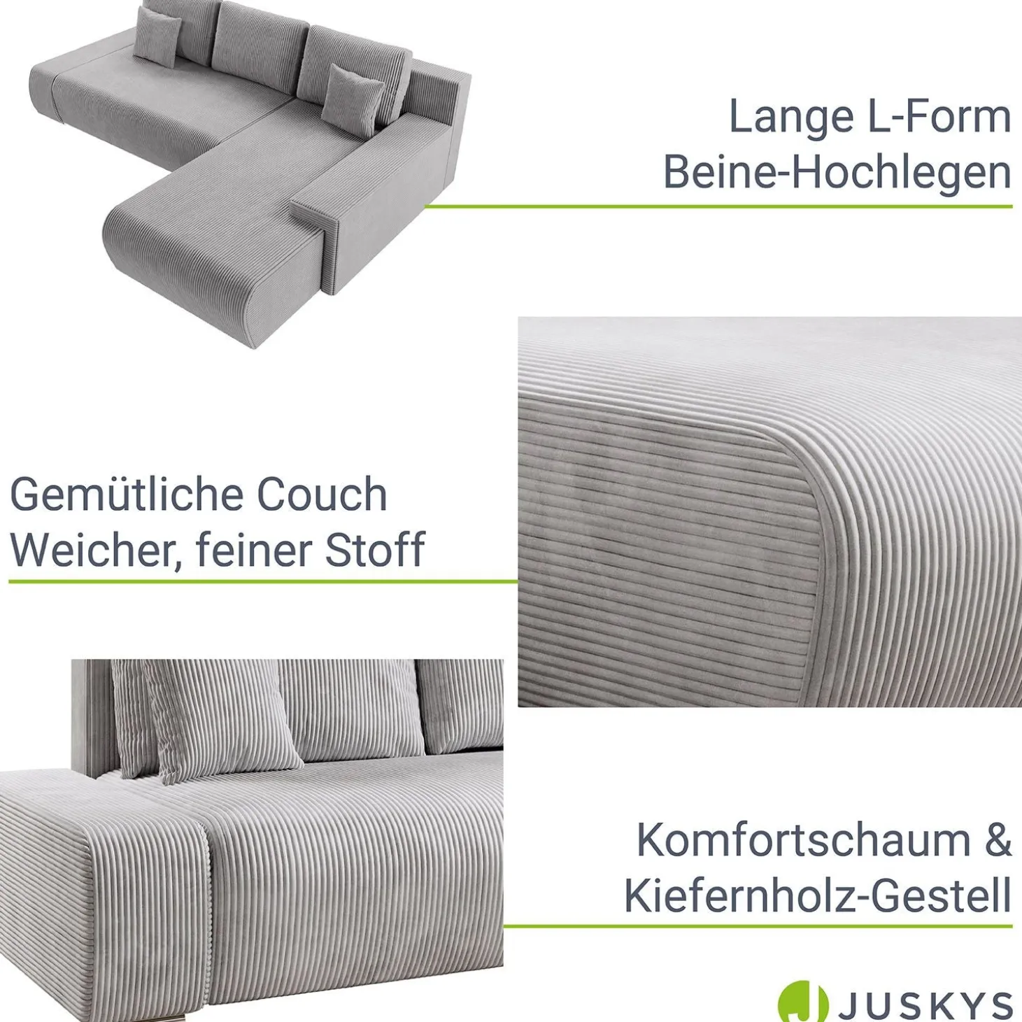 Sofa Iseo mit Schlaffunktion Trendige & bequeme Couch mit Cord-ähnlichem Stoff