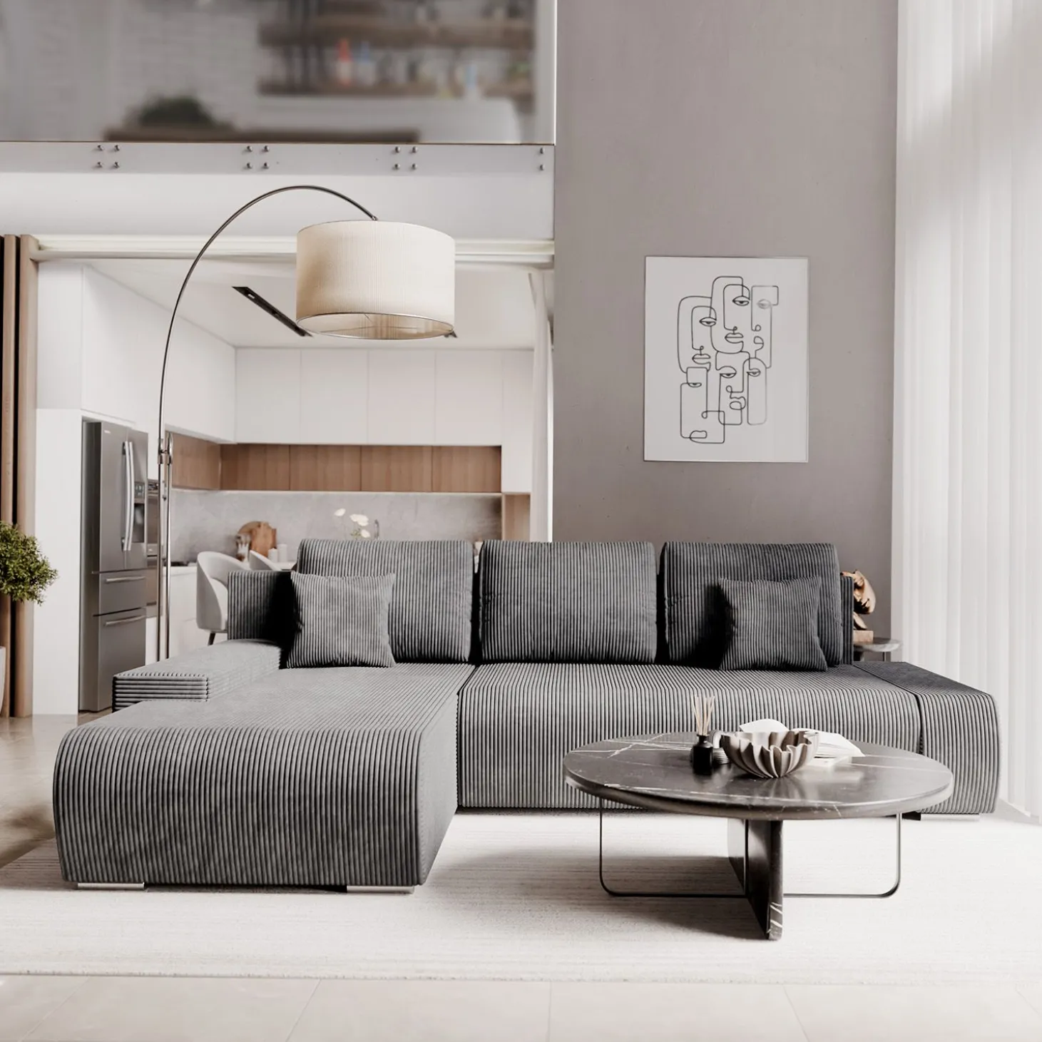 Sofa Iseo mit Schlaffunktion Trendige & bequeme Couch mit Cord-ähnlichem Stoff