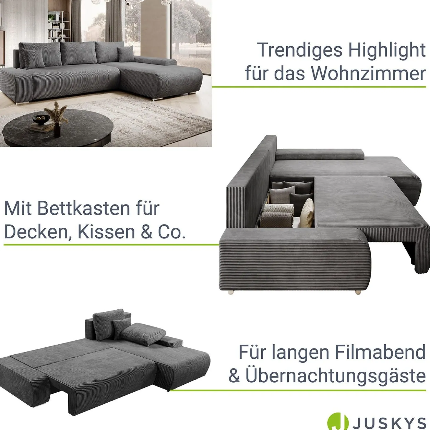 Sofa Iseo mit Schlaffunktion Trendige & bequeme Couch mit Cord-ähnlichem Stoff