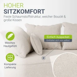Sofa Tirano mit Ottomane & Dekokissen Gemütliche Couch mit Schaumstoff und Boxspringkern