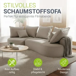 Sofa Tirano mit Ottomane & Dekokissen Gemütliche Couch mit Schaumstoff und Boxspringkern