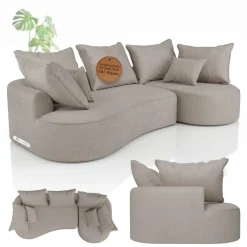 Sofa Tirano mit Ottomane & Dekokissen Gemütliche Couch mit Schaumstoff und Boxspringkern