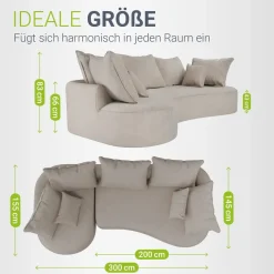 Sofa Tirano mit Ottomane & Dekokissen Gemütliche Couch mit Schaumstoff und Boxspringkern