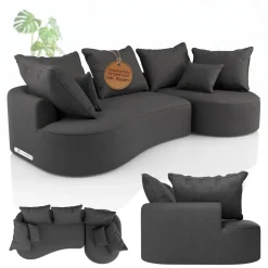 Sofa Tirano mit Ottomane & Dekokissen Gemütliche Couch mit Schaumstoff und Boxspringkern