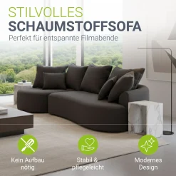 Sofa Tirano mit Ottomane & Dekokissen Gemütliche Couch mit Schaumstoff und Boxspringkern