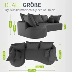 Sofa Tirano mit Ottomane & Dekokissen Gemütliche Couch mit Schaumstoff und Boxspringkern