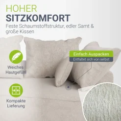 Sofa Tirano mit Ottomane & Dekokissen Gemütliche Couch mit Schaumstoff und Boxspringkern