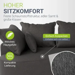 Sofa Tirano mit Ottomane & Dekokissen Gemütliche Couch mit Schaumstoff und Boxspringkern