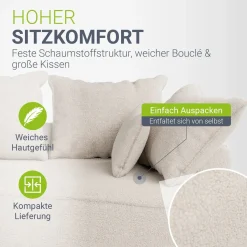 Sofa Tirano mit Ottomane & Dekokissen Gemütliche Couch mit Schaumstoff und Boxspringkern