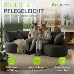 Sofa Tirano mit Ottomane & Dekokissen Gemütliche Couch mit Schaumstoff und Boxspringkern