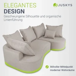 Sofa Tirano mit Ottomane & Dekokissen Gemütliche Couch mit Schaumstoff und Boxspringkern