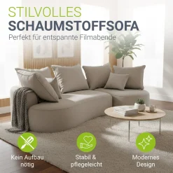Sofa Tirano mit Ottomane & Dekokissen Gemütliche Couch mit Schaumstoff und Boxspringkern