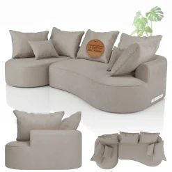Sofa Tirano mit Ottomane & Dekokissen Gemütliche Couch mit Schaumstoff und Boxspringkern