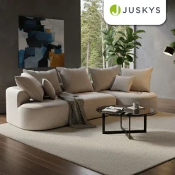 Sofa Tirano mit Ottomane & Dekokissen Gemütliche Couch mit Schaumstoff und Boxspringkern