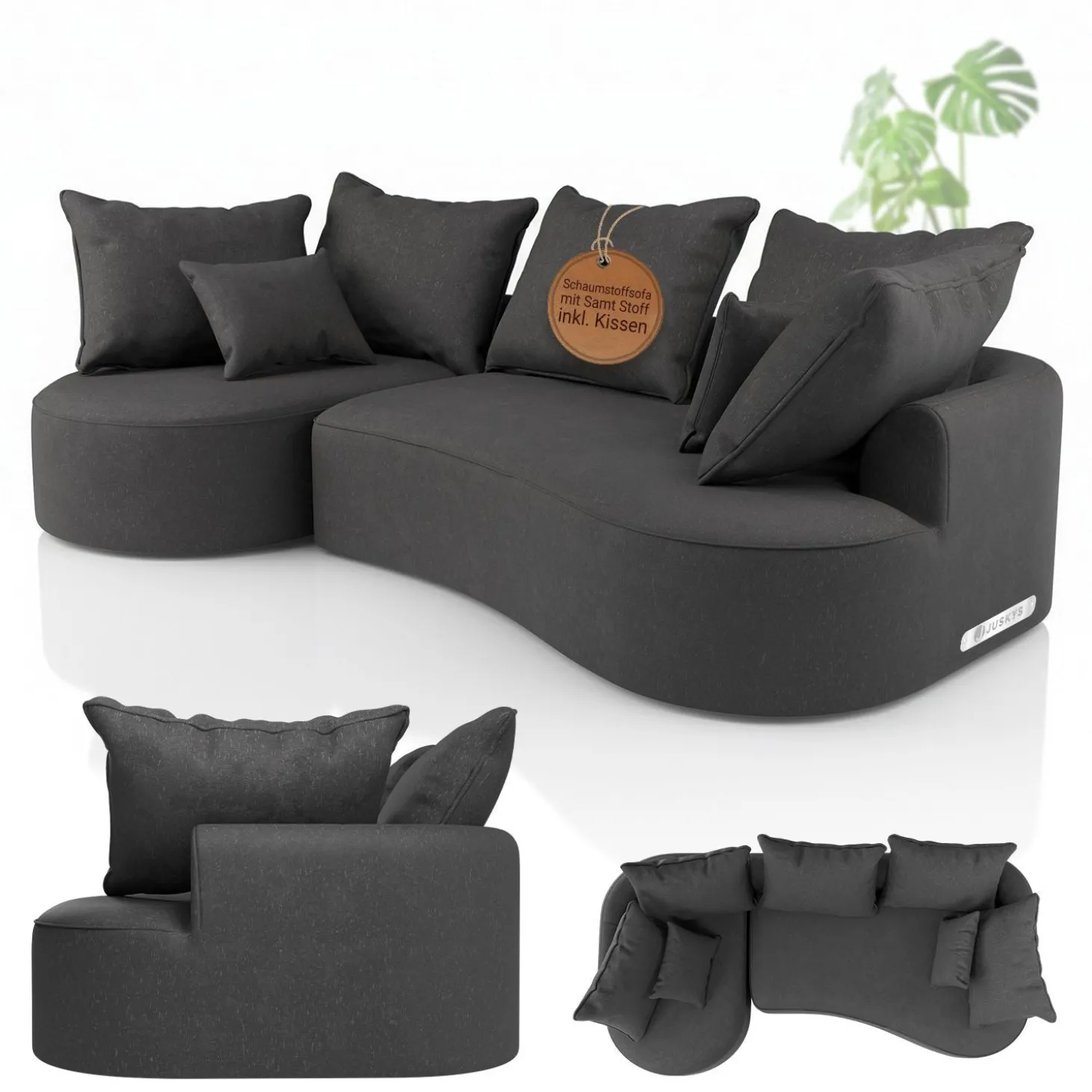 Sofa Tirano mit Ottomane & Dekokissen Gemütliche Couch mit Schaumstoff und Boxspringkern