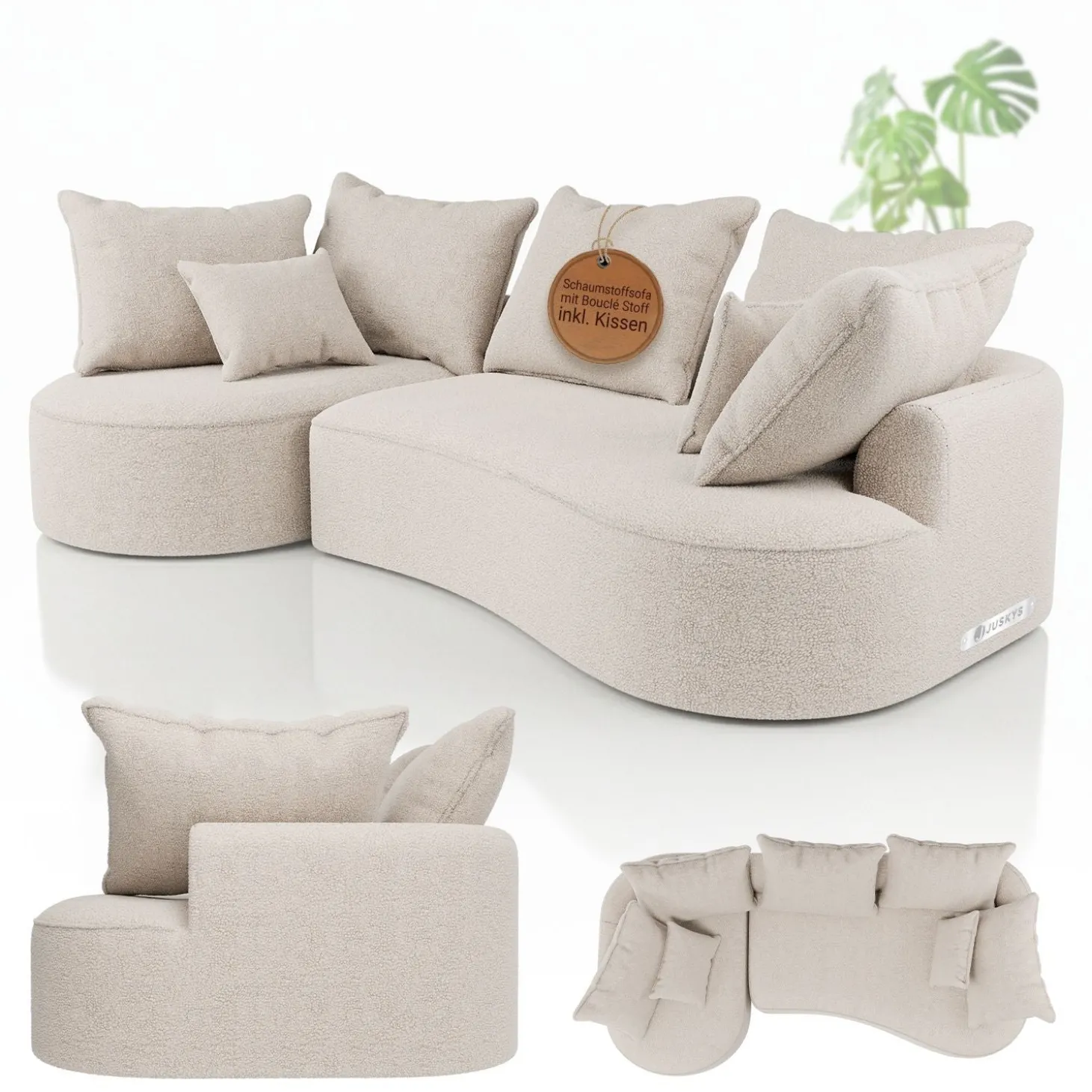 Sofa Tirano mit Ottomane & Dekokissen Gemütliche Couch mit Schaumstoff und Boxspringkern