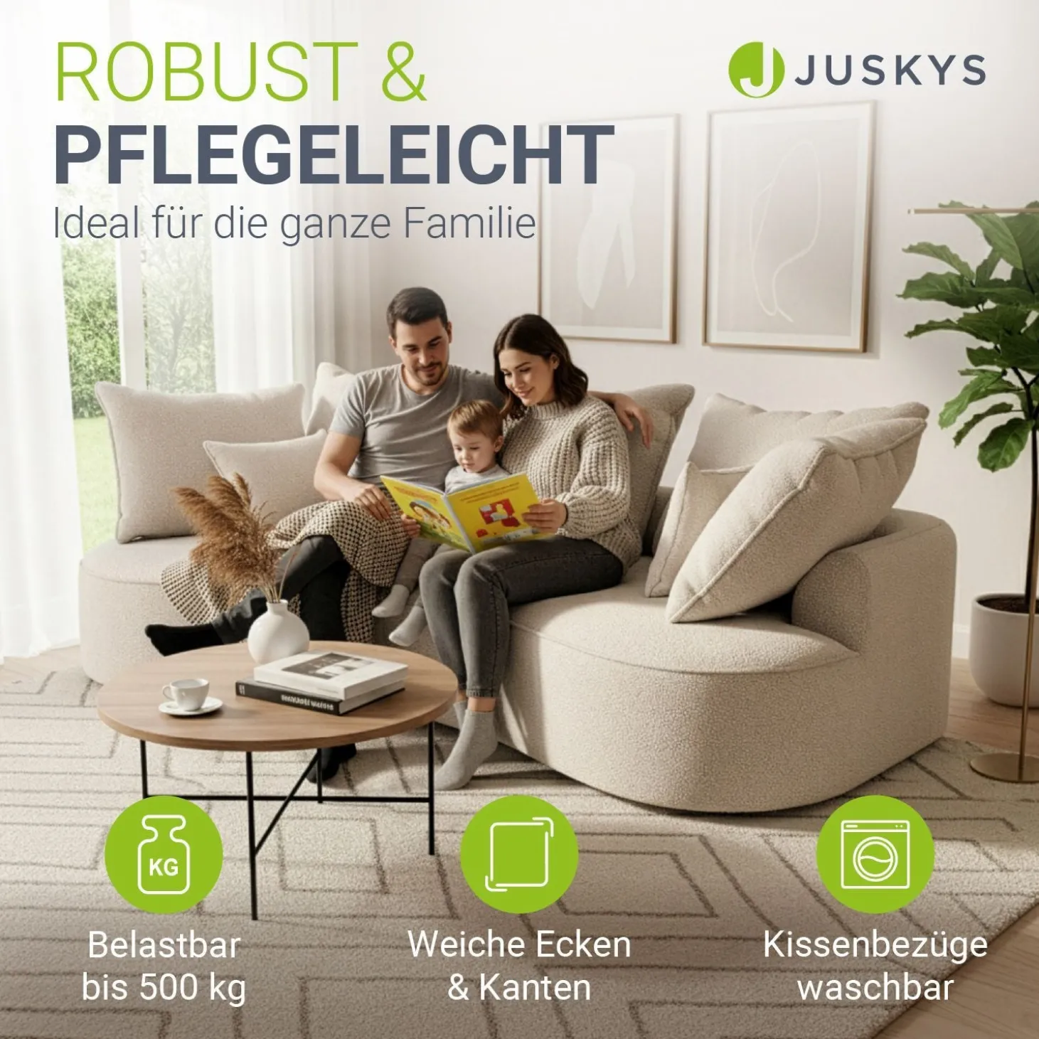 Sofa Tirano mit Ottomane & Dekokissen Gemütliche Couch mit Schaumstoff und Boxspringkern