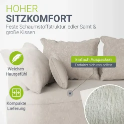Sofa Tirano mit Ottomane & Dekokissen Gemütliche Couch mit Schaumstoff und Boxspringkern