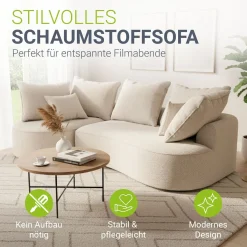 Sofa Tirano mit Ottomane & Dekokissen Gemütliche Couch mit Schaumstoff und Boxspringkern