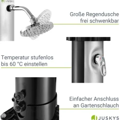 Solardusche Victoria Gartendusche mit großem Regen-Duschkopf und Temperatureinstellung