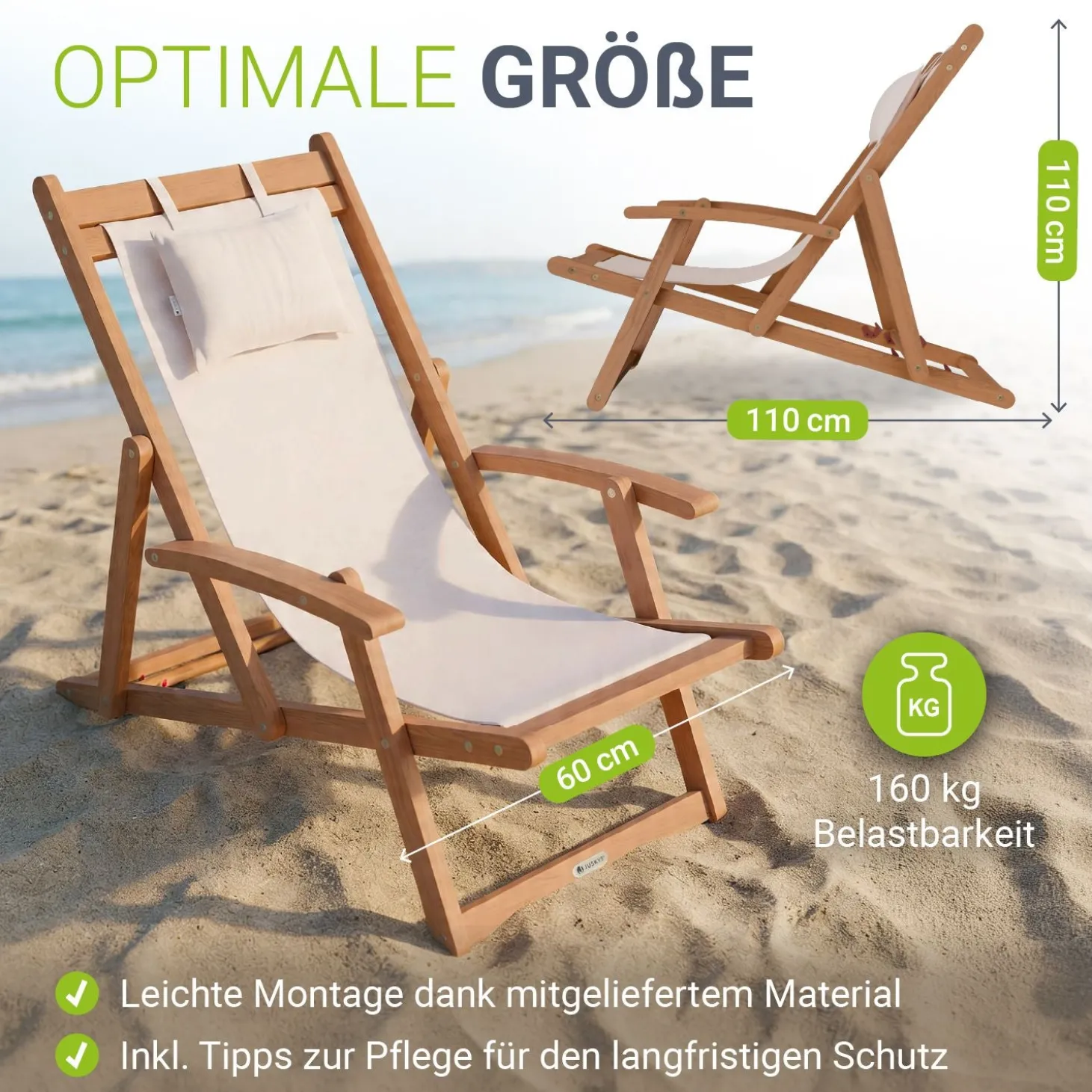Sonnenliege klappbar Tavira Wetterfester Liegestuhl aus geöltem Akazienholz