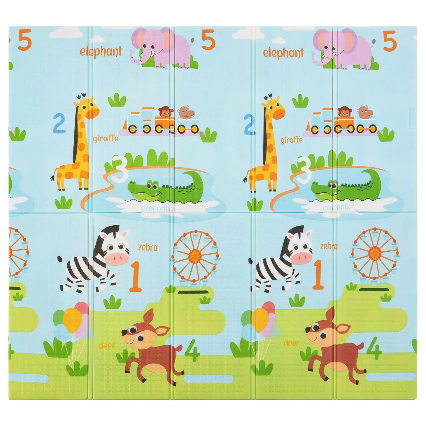 Spielmatte 180 x 200 cm mit diversen Tiermotiven Krabbelmatte für Babys & Kleinkinder - extra weich & pflegeleicht