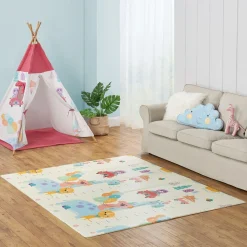 Spielmatte 180 x 200 cm mit diversen Tiermotiven Krabbelmatte für Babys & Kleinkinder - extra weich & pflegeleicht