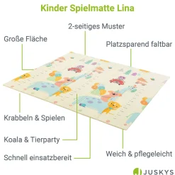 Spielmatte 180 x 200 cm mit diversen Tiermotiven Krabbelmatte für Babys & Kleinkinder - extra weich & pflegeleicht
