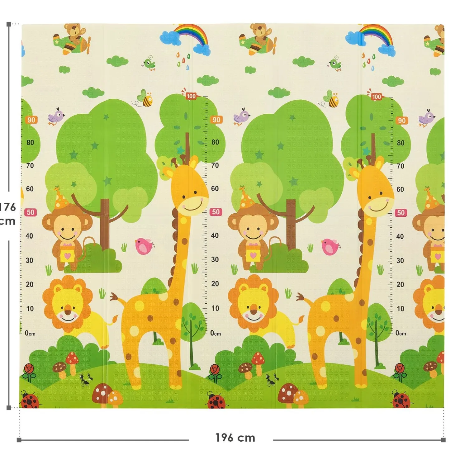 Spielmatte 180 x 200 cm mit diversen Tiermotiven Krabbelmatte für Babys & Kleinkinder - extra weich & pflegeleicht