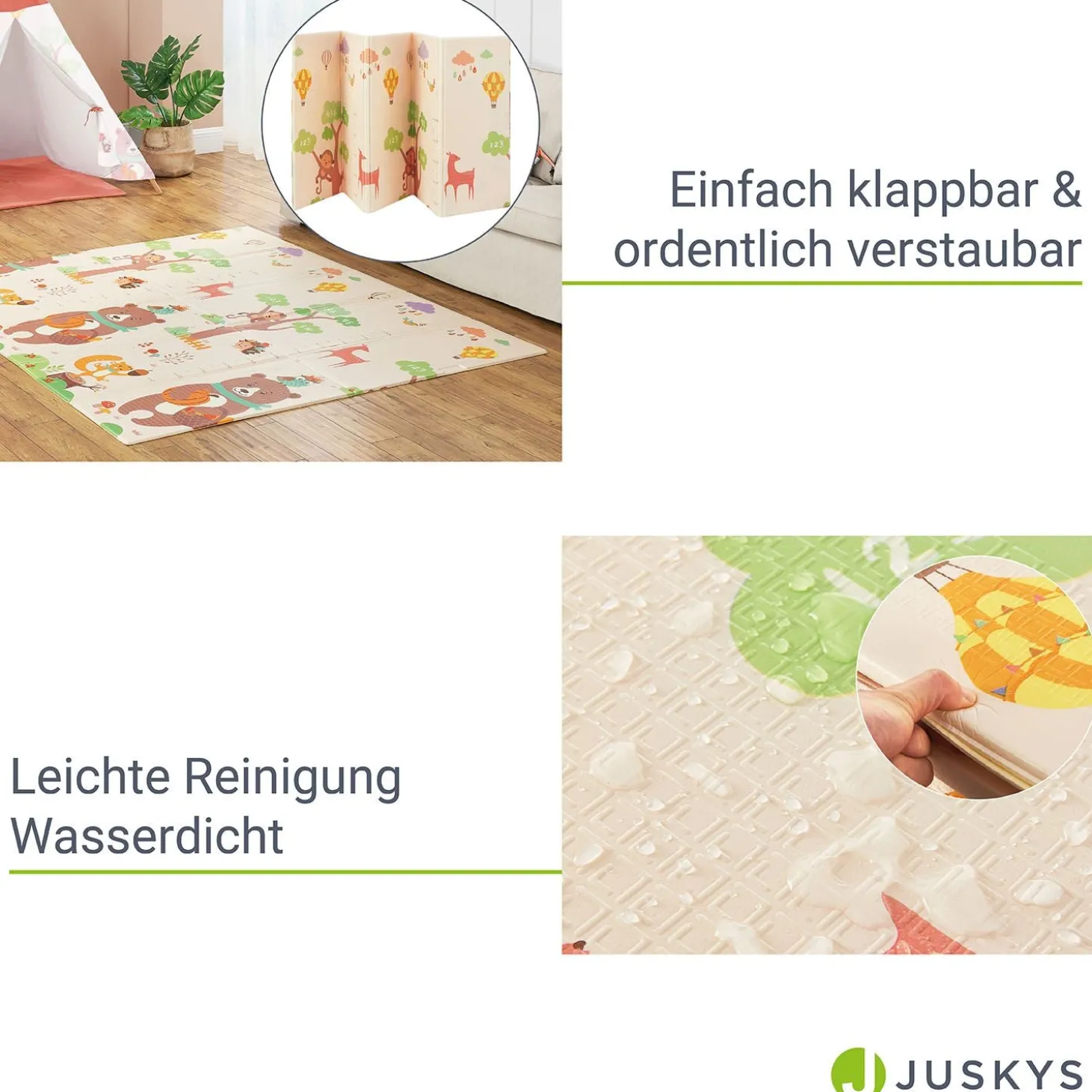 Spielmatte 180 x 200 cm mit diversen Tiermotiven Krabbelmatte für Babys & Kleinkinder - extra weich & pflegeleicht