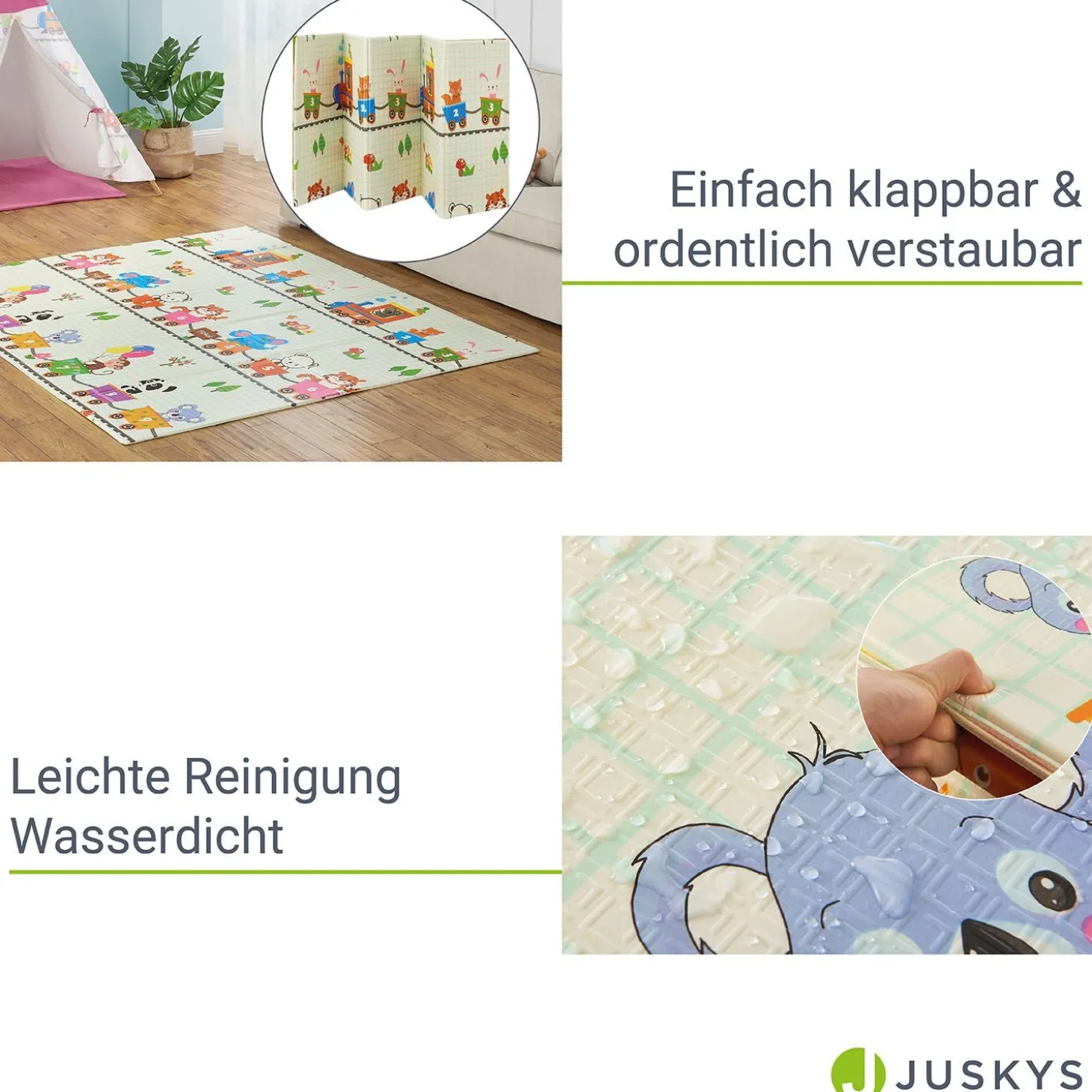 Spielmatte 180 x 200 cm mit diversen Tiermotiven Krabbelmatte für Babys & Kleinkinder - extra weich & pflegeleicht