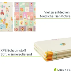 Spielmatte 180 x 200 cm mit diversen Tiermotiven Krabbelmatte für Babys & Kleinkinder - extra weich & pflegeleicht