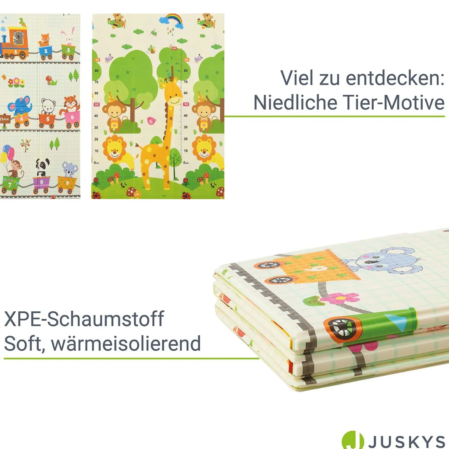 Spielmatte 180 x 200 cm mit diversen Tiermotiven Krabbelmatte für Babys & Kleinkinder - extra weich & pflegeleicht