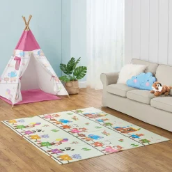 Spielmatte 180 x 200 cm mit diversen Tiermotiven Krabbelmatte für Babys & Kleinkinder - extra weich & pflegeleicht