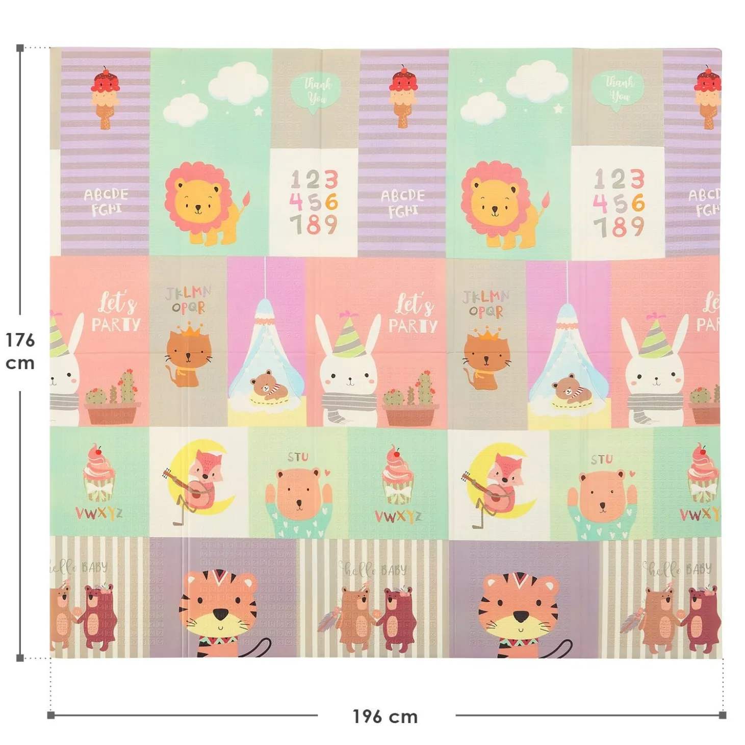 Spielmatte 180 x 200 cm mit diversen Tiermotiven Krabbelmatte für Babys & Kleinkinder - extra weich & pflegeleicht