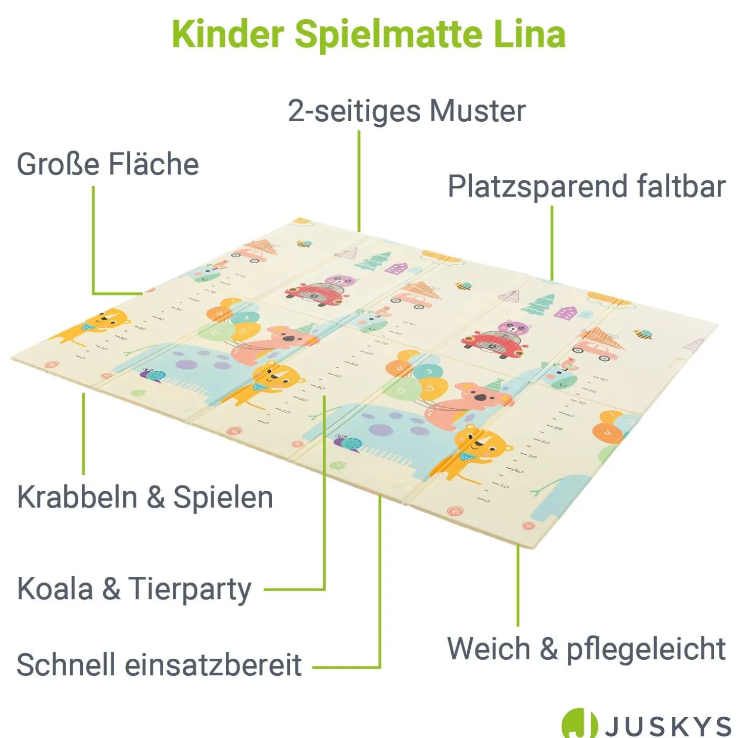 Spielmatte 180 x 200 cm mit diversen Tiermotiven Krabbelmatte für Babys & Kleinkinder - extra weich & pflegeleicht