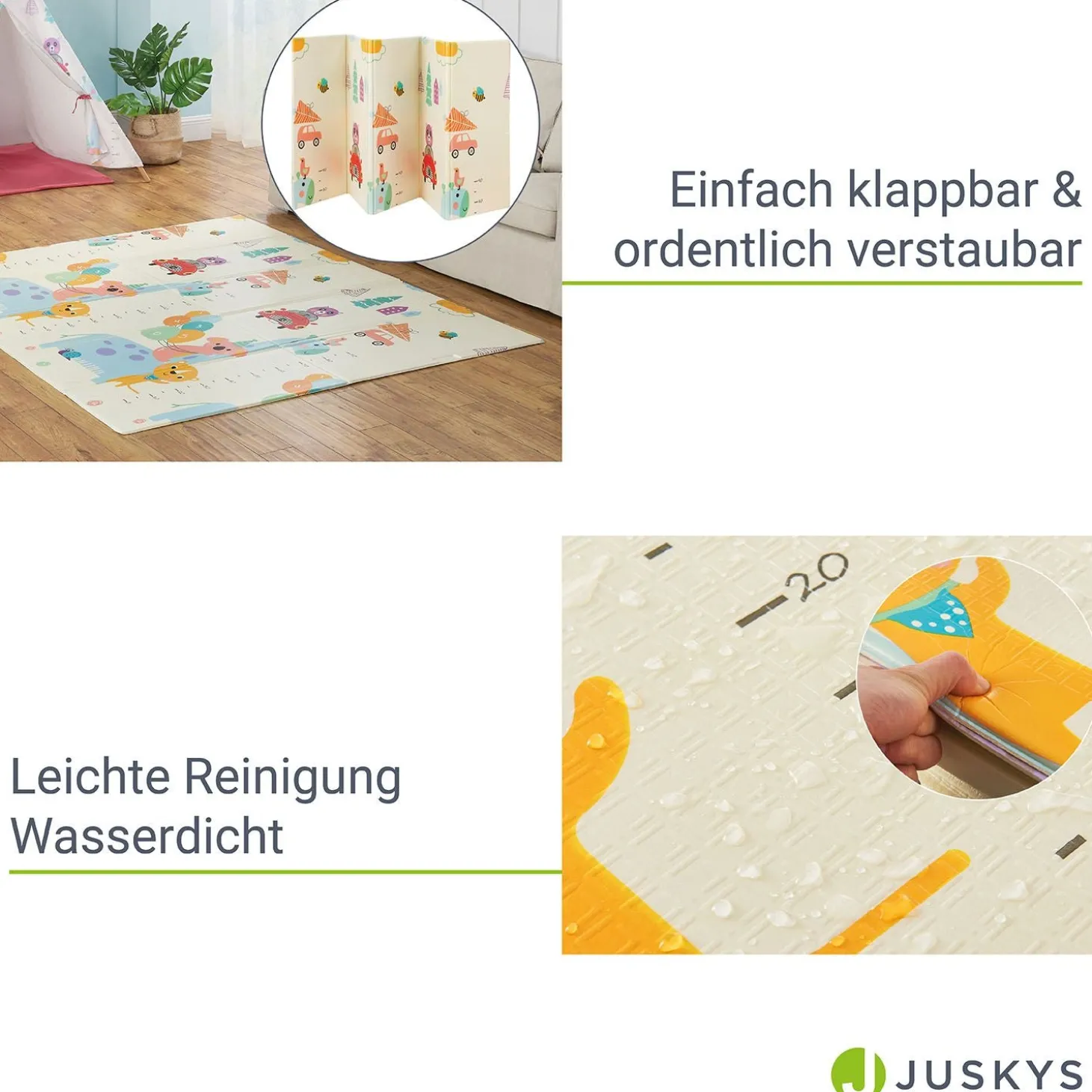 Spielmatte 180 x 200 cm mit diversen Tiermotiven Krabbelmatte für Babys & Kleinkinder - extra weich & pflegeleicht
