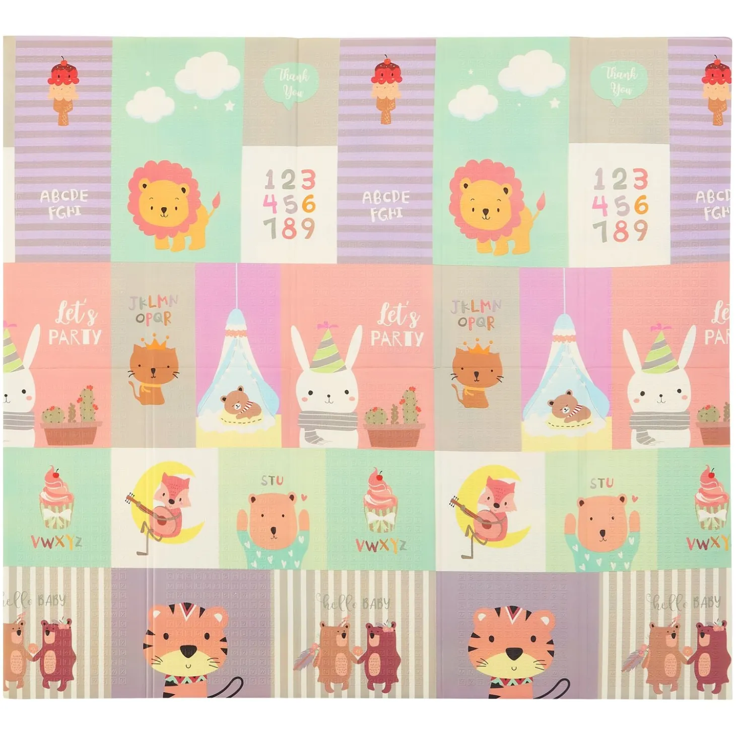 Spielmatte 180 x 200 cm mit diversen Tiermotiven Krabbelmatte für Babys & Kleinkinder - extra weich & pflegeleicht