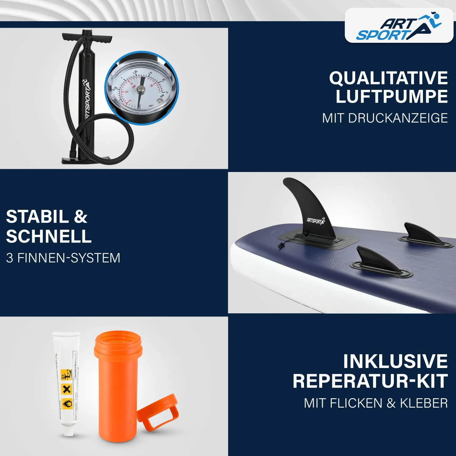 Stand Up Paddling Board - Komplett Set Aufblasbares SUP mit Paddel, Tasche, Leine & Zubehör