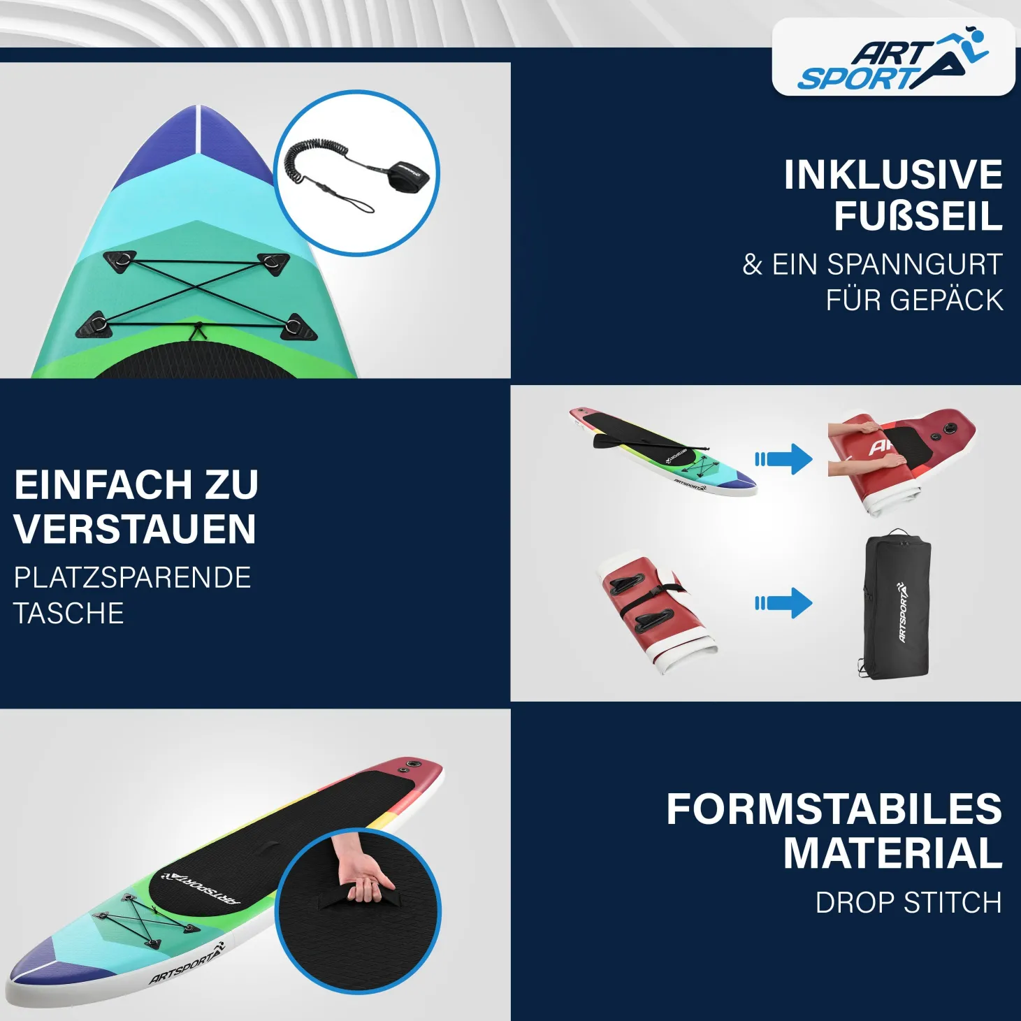 Stand Up Paddling Board - Komplett Set Aufblasbares SUP mit Paddel, Tasche, Leine & Zubehör