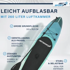 Stand Up Paddling Board - Komplett Set Aufblasbares SUP mit Paddel, Tasche, Leine & Zubehör