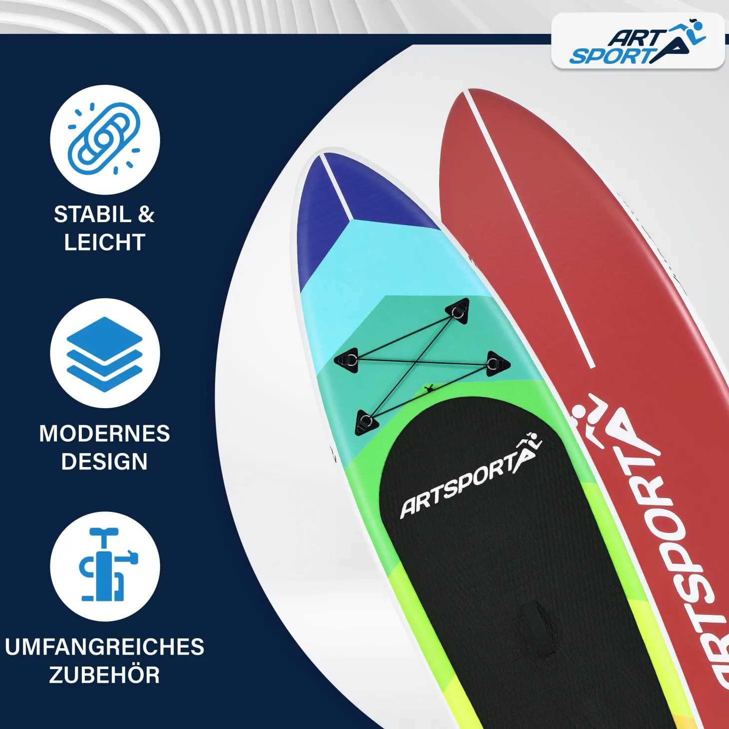 Stand Up Paddling Board - Komplett Set Aufblasbares SUP mit Paddel, Tasche, Leine & Zubehör