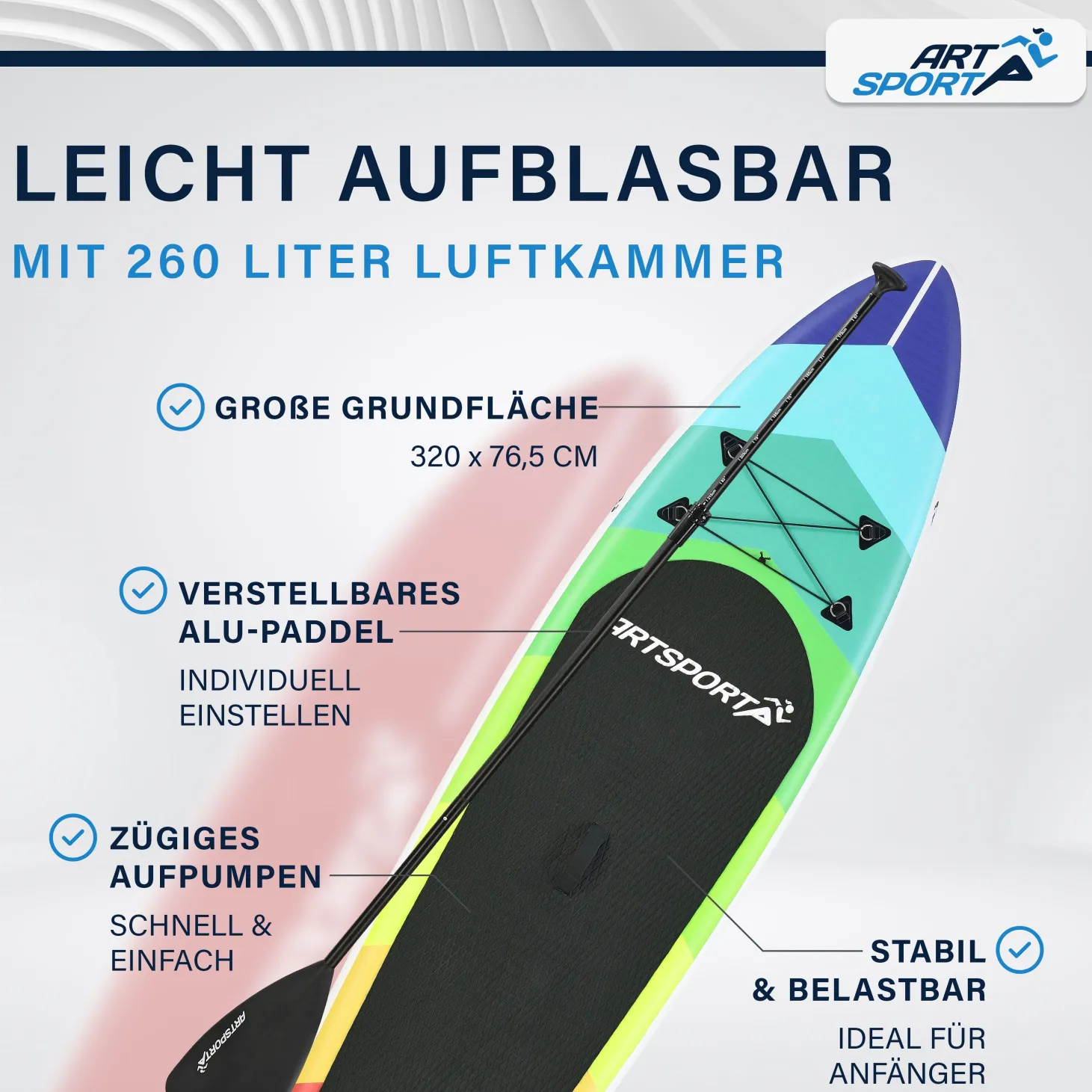 Stand Up Paddling Board - Komplett Set Aufblasbares SUP mit Paddel, Tasche, Leine & Zubehör