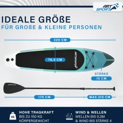 Stand Up Paddling Board - Komplett Set Aufblasbares SUP mit Paddel, Tasche, Leine & Zubehör