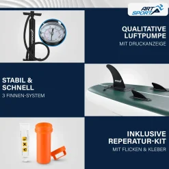 Stand Up Paddling Board - Komplett Set Aufblasbares SUP mit Paddel, Tasche, Leine & Zubehör